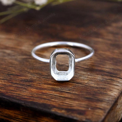 Genuine Solid 925 Sterling Silver Octagon Shape 8x10mm Bezel Setting Semi-Mount Blank Setting Simple Band Fine Ring For Women