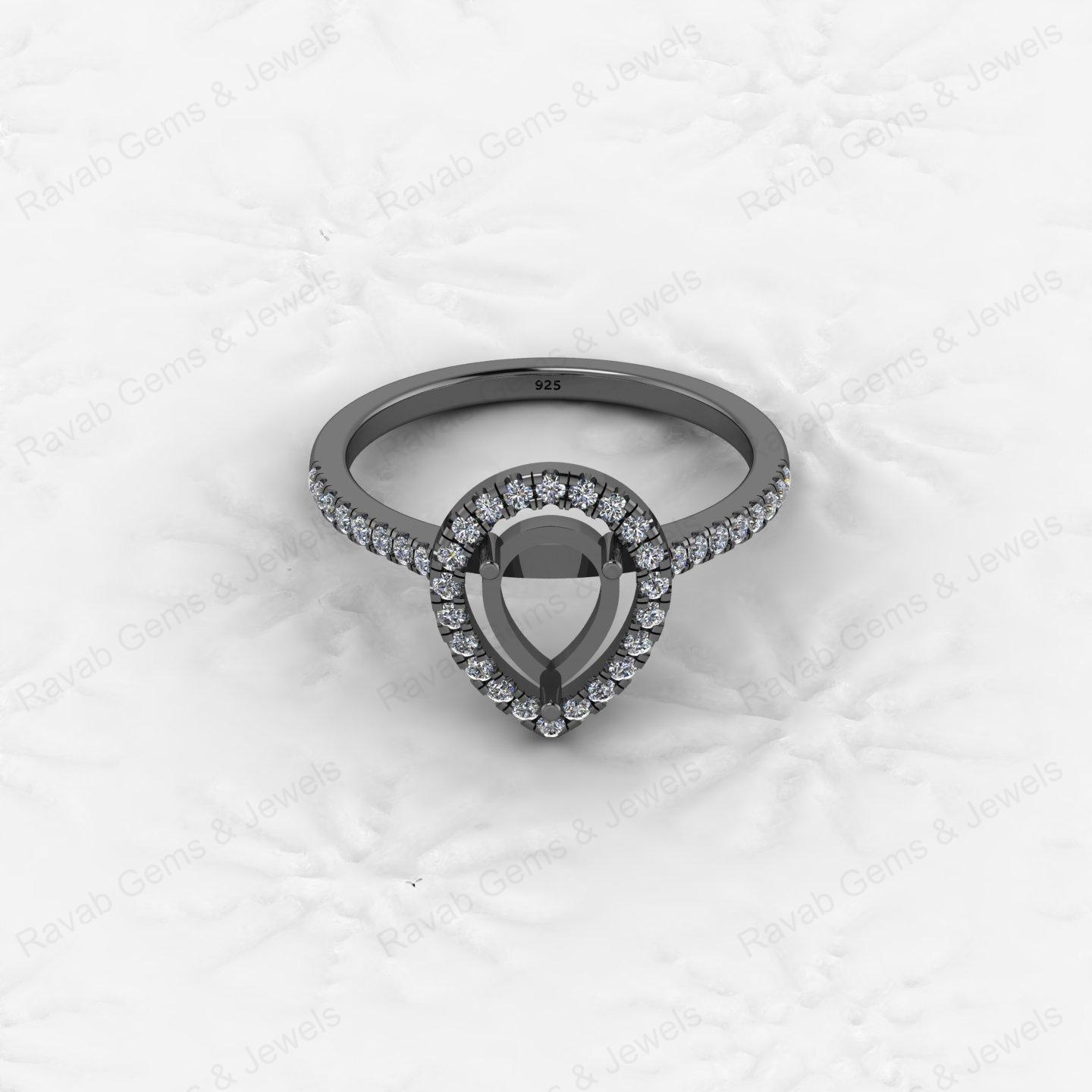 Genuine 925 Silver Pear 6x8mm Semi Mount Prong Blank Setting Ring for Gemstone Ashes & Resin Jewelry Findings & Jewelry Export