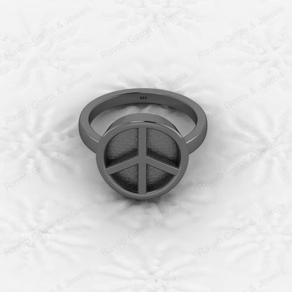 Genuine 925 Silver Peace Symbol Semi Mount Blank Setting Ring for DIY Zodiac Jewelry Resin Ashes Work Keepsake Suppliers