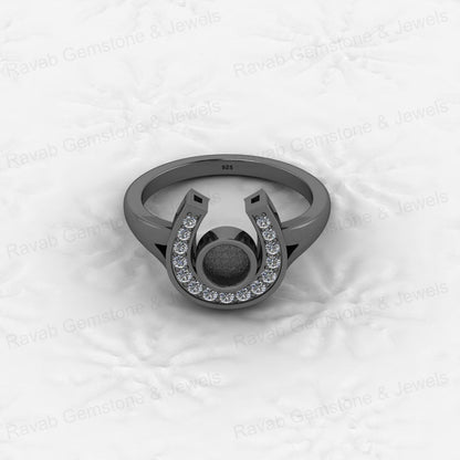 925 Sterling Silver 5mm CZ Semi Mount Horseshoe Ring Blank Setting DIY Resin Ashes Gemstone Keepsake Jewelry Findings