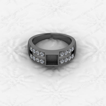 Top Quality 925 Silver 7X7mm Double Band With CZ Semi Mount Blank Setting Ring Good for Resin & Ashes Work Keepsake DIY Jewelry