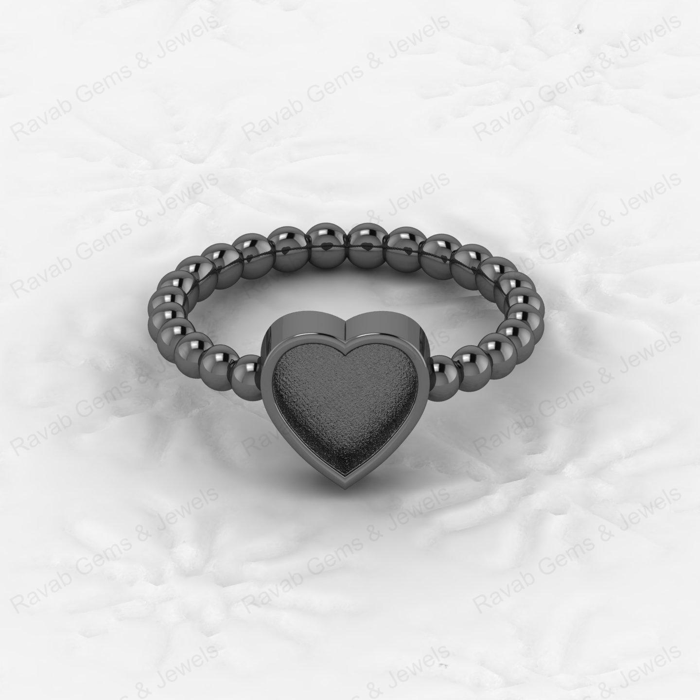 Top Quality 925 Sterling Silver 8mm Heart Semi Mount Beaded Band Ring Good for Resin & Ashes Work Keepsake Breastmilk Jewelry
