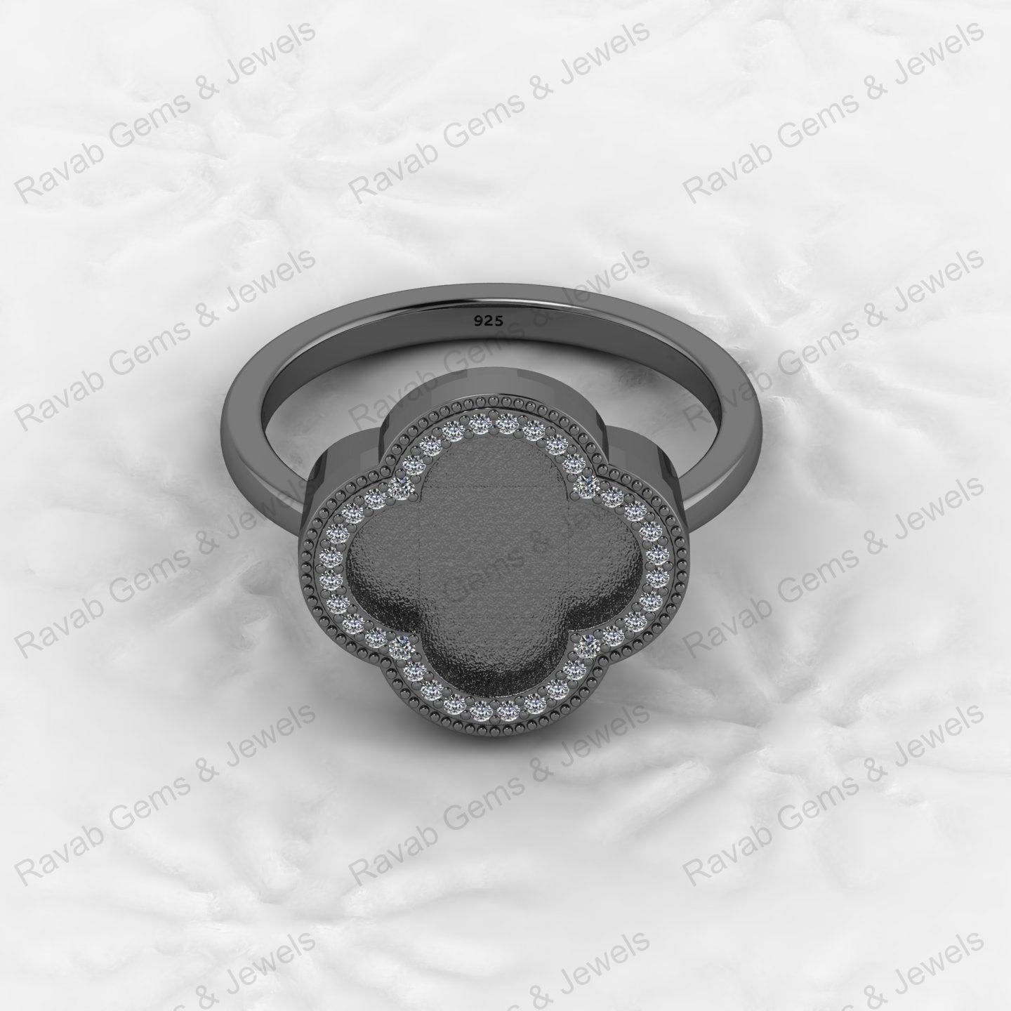 Fine Quality 925 Silver Clover Design Semi Mount Blank Setting Ring for Gemstone Ashes & Resin Findings & Wedding Wear Jewelry