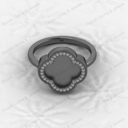 Fine Quality 925 Silver Clover Design Semi Mount Blank Setting Ring for Gemstone Ashes & Resin Findings & Wedding Wear Jewelry