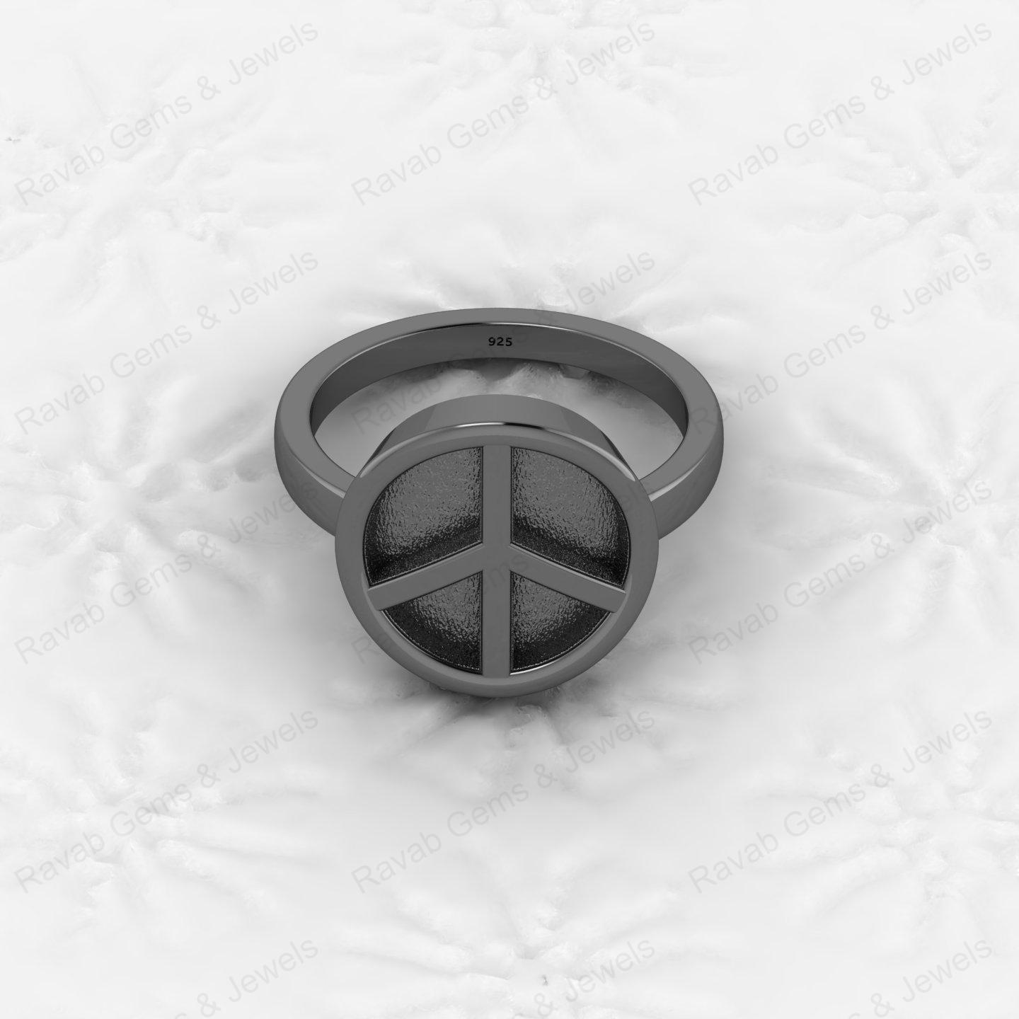 Genuine 925 Silver Peace Symbol Semi Mount Blank Setting Ring for DIY Zodiac Jewelry Resin Ashes Work Keepsake Suppliers