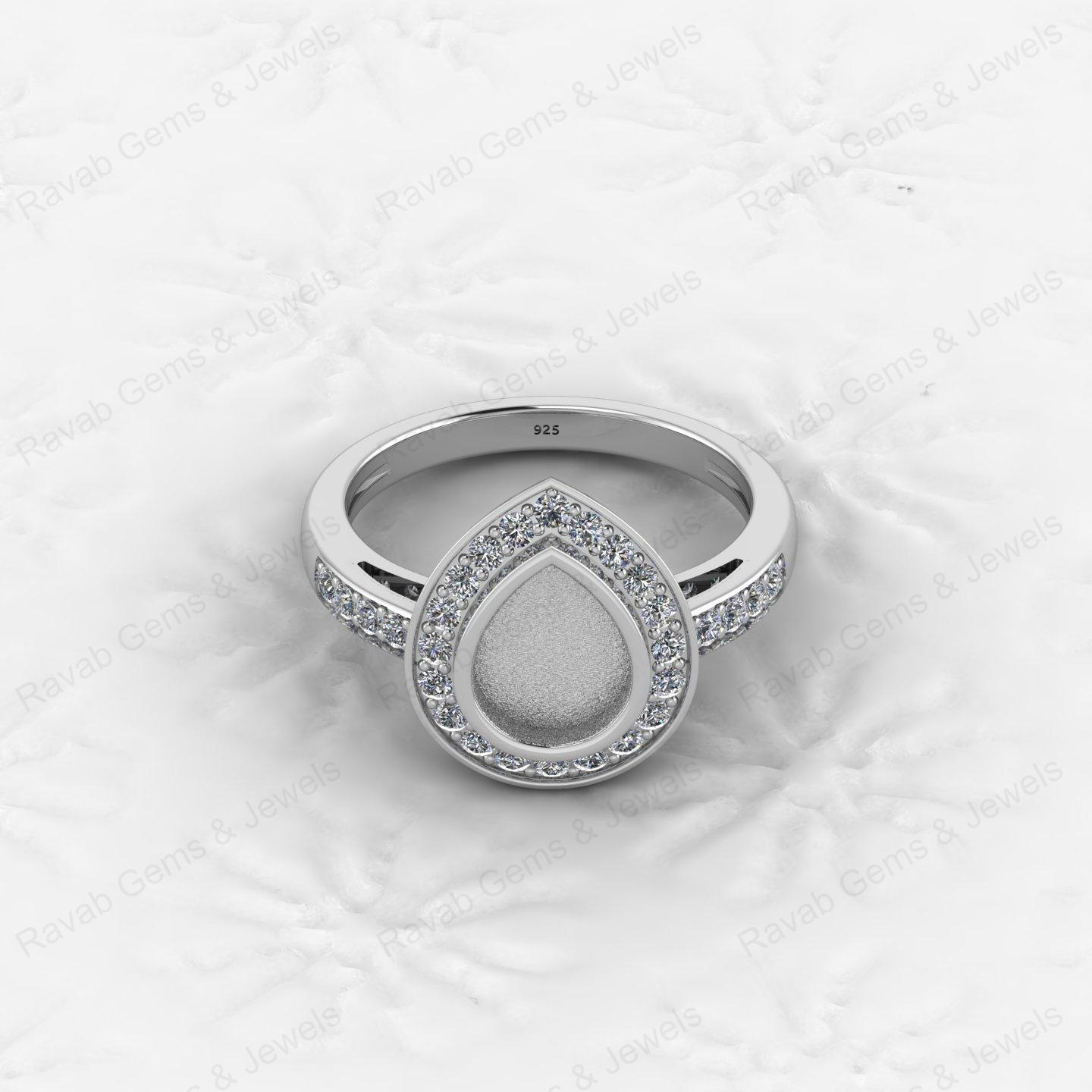 New Arrival 925 Sterling Silver 7x9mm Pear Shape CZ Semi Mount Blank Setting Wedding Ring for Breastmilk Keepsake Women Jewelry