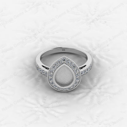 New Arrival 925 Sterling Silver 7x9mm Pear Shape CZ Semi Mount Blank Setting Wedding Ring for Breastmilk Keepsake Women Jewelry