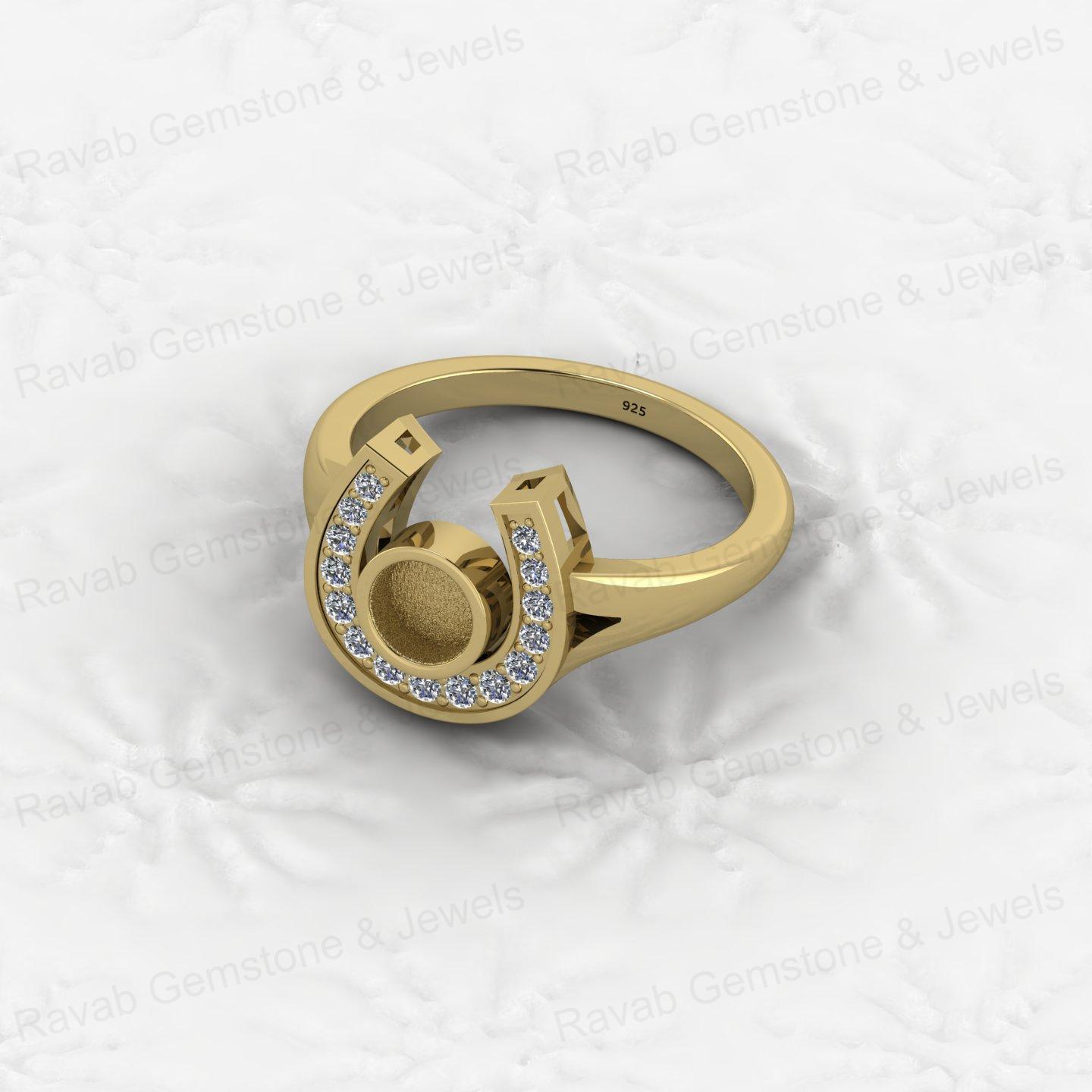 925 Sterling Silver 5mm CZ Semi Mount Horseshoe Ring Blank Setting DIY Resin Ashes Gemstone Keepsake Jewelry Findings