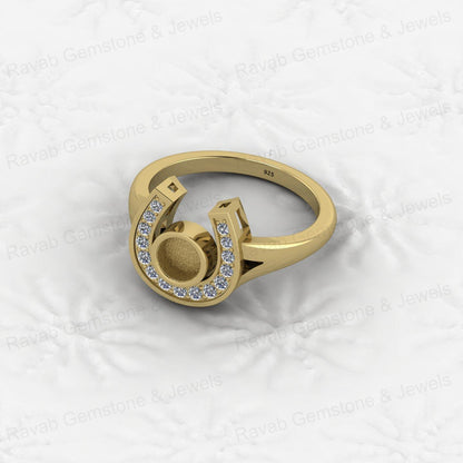 925 Sterling Silver 5mm CZ Semi Mount Horseshoe Ring Blank Setting DIY Resin Ashes Gemstone Keepsake Jewelry Findings