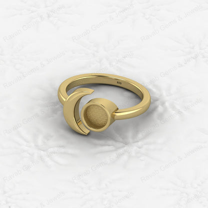 Top Quality Genuine 925 Silver Crescent Moon 6mm Semi Mount Blank Ring Setting for Ashes & Resin Keepsake Breastmilk DIY Jewelry