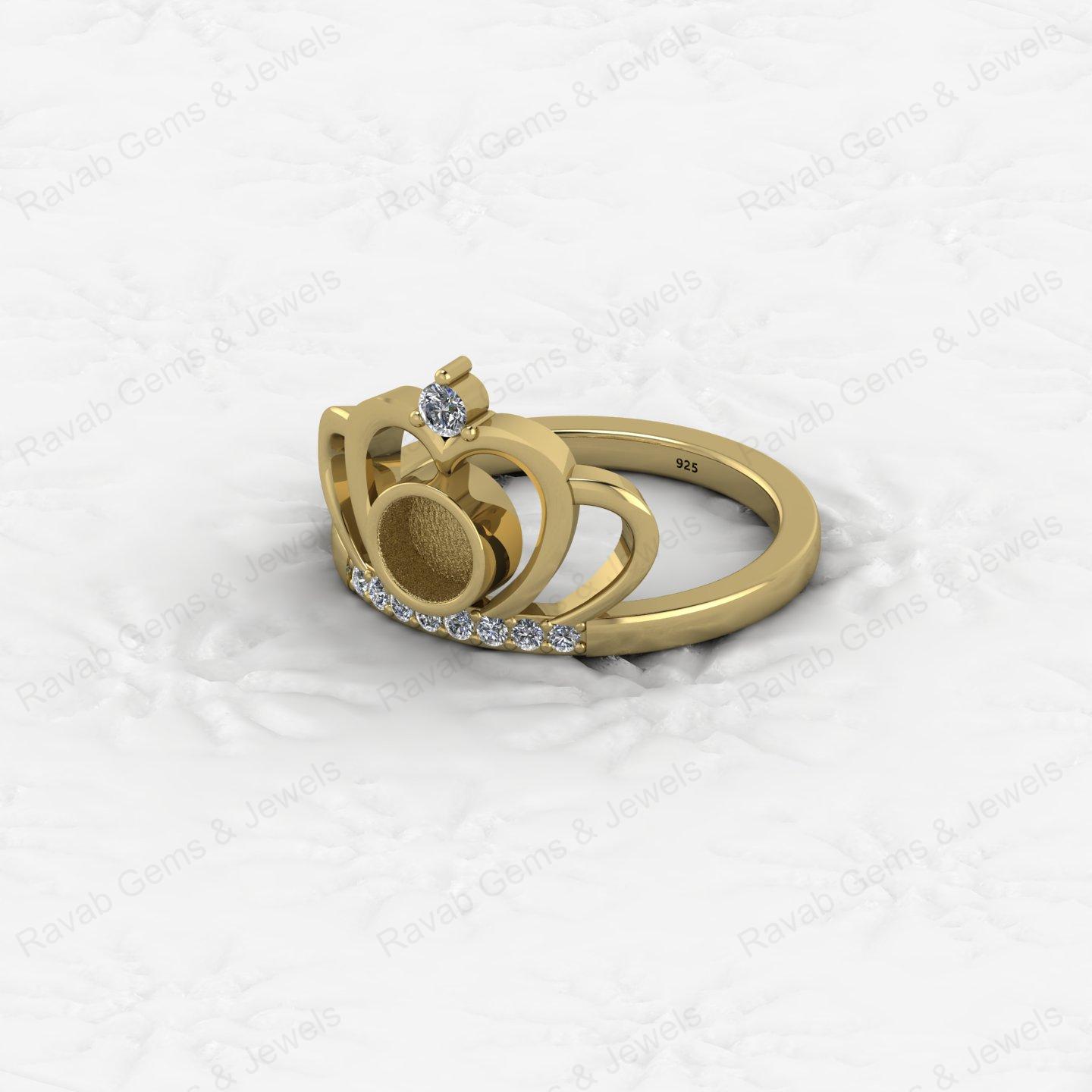 High Quality 925 Silver Princess Crown 6mm Round CZ Semi Mount Blank Bezel Breastmilk Keepsake Resin Ashes Ring Setting Jewelry