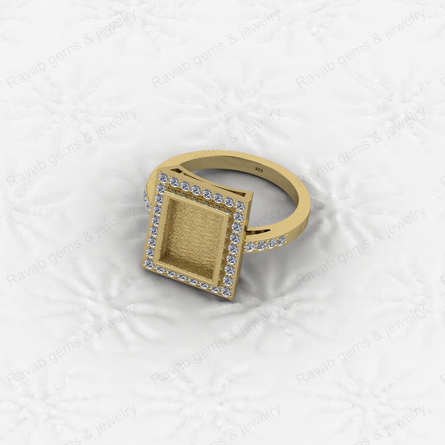 High Quality 925 Silver Rectangle 8x10mm Semi Mount Blank Setting Ring for Gemstone Ashes Resin Jewelry Supply
