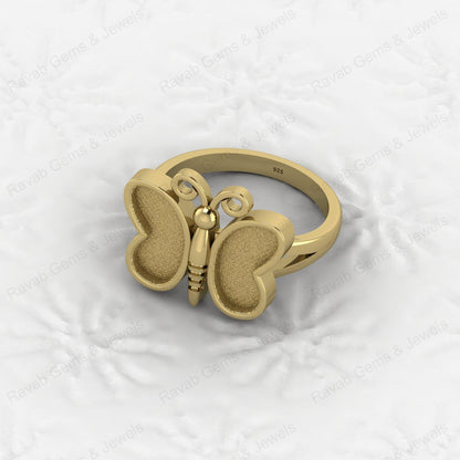 925 Sterling Silver Semi Mount Butterfly Ring Empty Blank for DIY Inlay With Mountain Base Without Stone Keepsake Jewelry