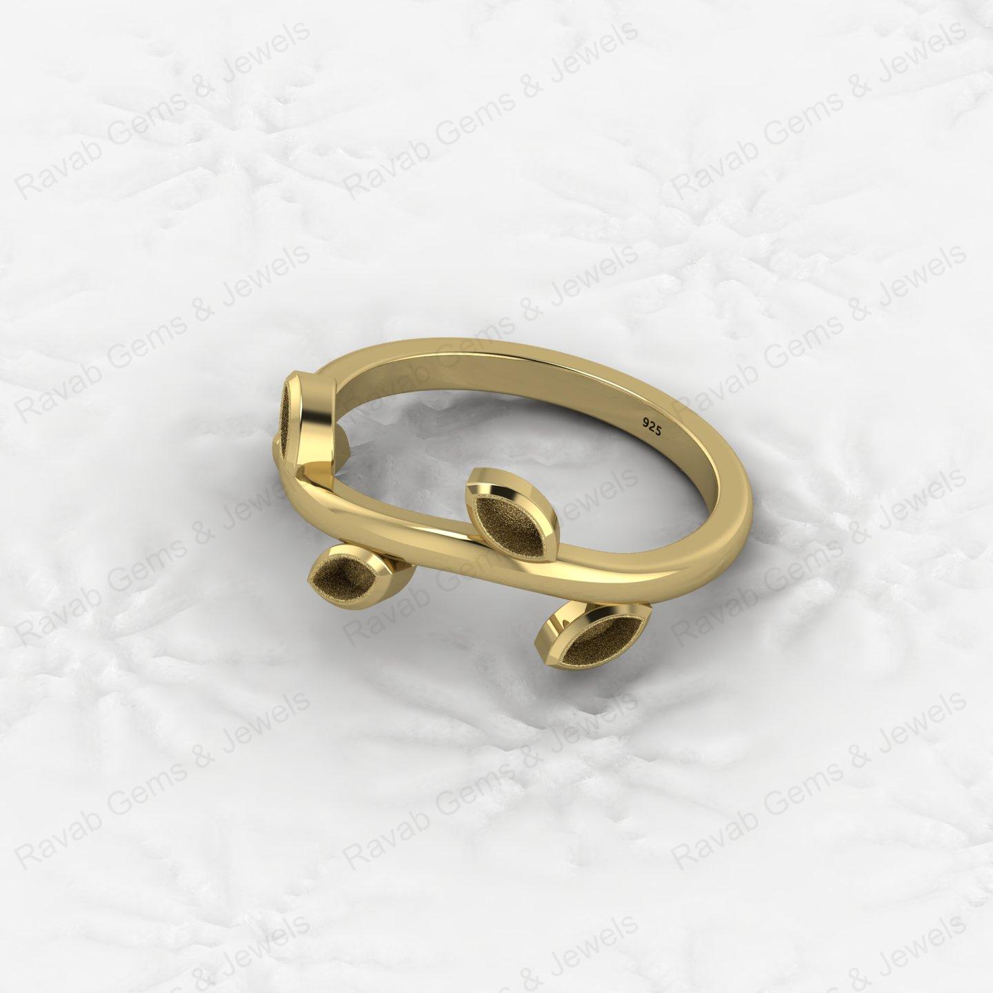 Hot Selling Keepsake Breastmilk DIY Jewelry 925 Silver 2x4mm Marquise Leaf Branch Design Semi Mount Blank Bezel Setting Ring