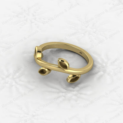 Hot Selling Keepsake Breastmilk DIY Jewelry 925 Silver 2x4mm Marquise Leaf Branch Design Semi Mount Blank Bezel Setting Ring