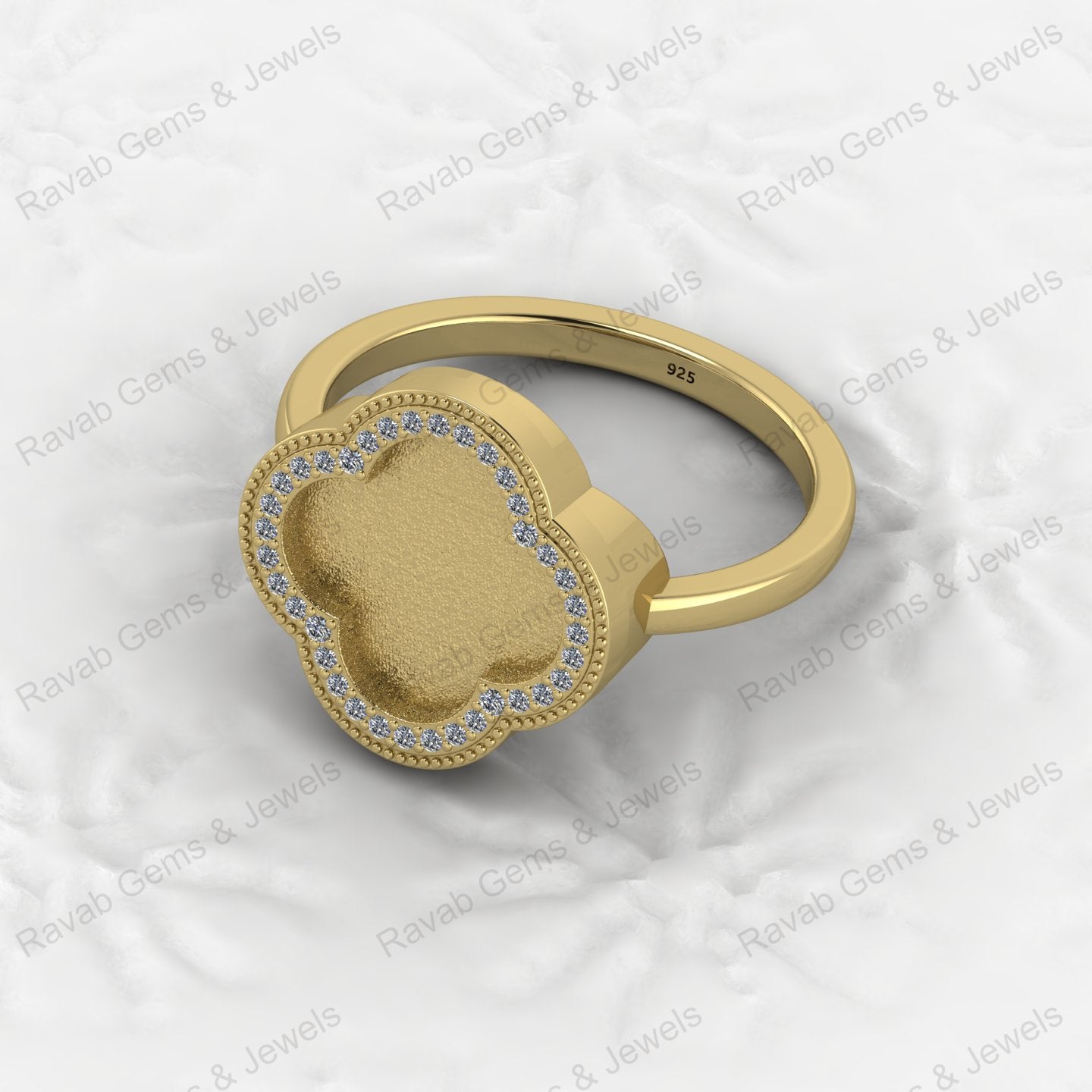 Fine Quality 925 Silver Clover Design Semi Mount Blank Setting Ring for Gemstone Ashes & Resin Findings & Wedding Wear Jewelry