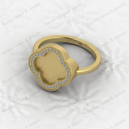 Fine Quality 925 Silver Clover Design Semi Mount Blank Setting Ring for Gemstone Ashes & Resin Findings & Wedding Wear Jewelry