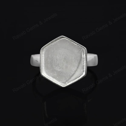 Solid 925 Sterling Silver Hexagon Shape 10mm Bezel Setting Semi-Mount Blank Setting Ring Good For Resin & Ashes Work DIY Jewelry