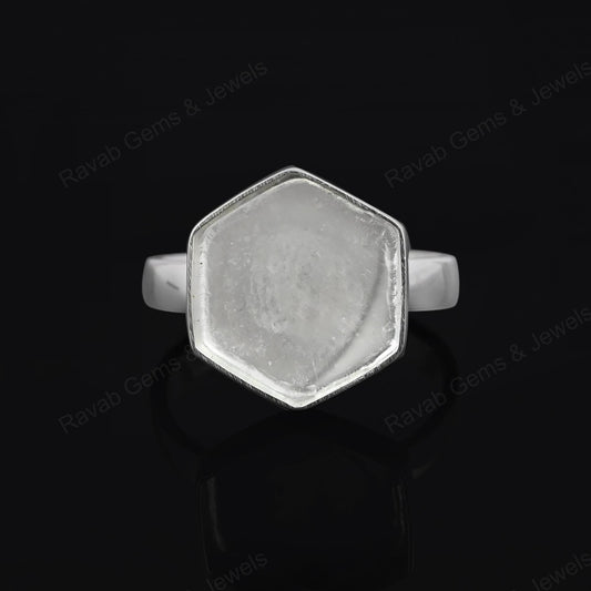 Solid 925 Sterling Silver Hexagon Shape 10mm Bezel Setting Semi-Mount Blank Setting Ring Good For Resin & Ashes Work DIY Jewelry