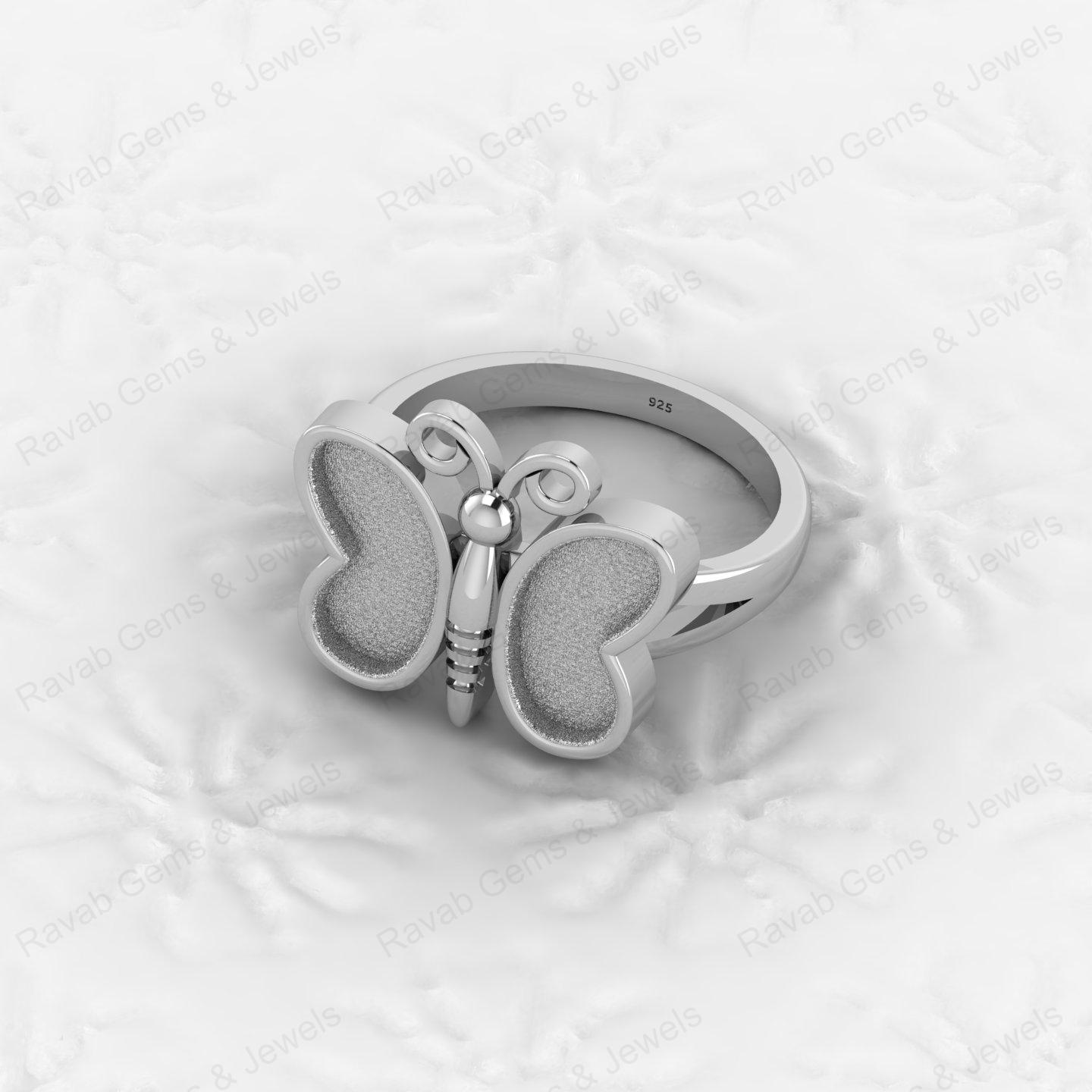 925 Sterling Silver Semi Mount Butterfly Ring Empty Blank for DIY Inlay With Mountain Base Without Stone Keepsake Jewelry