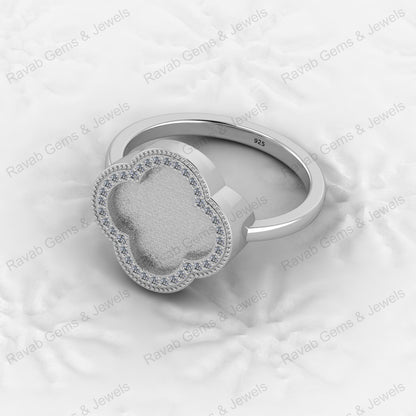Fine Quality 925 Silver Clover Design Semi Mount Blank Setting Ring for Gemstone Ashes & Resin Findings & Wedding Wear Jewelry