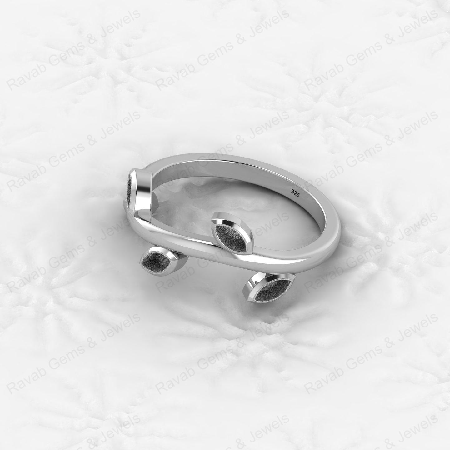 Hot Selling Keepsake Breastmilk DIY Jewelry 925 Silver 2x4mm Marquise Leaf Branch Design Semi Mount Blank Bezel Setting Ring