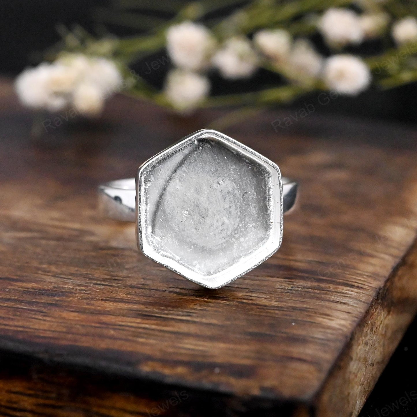 Solid 925 Sterling Silver Hexagon Shape 10mm Bezel Setting Semi-Mount Blank Setting Ring Good For Resin & Ashes Work DIY Jewelry