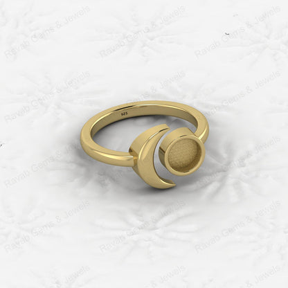 Top Quality Genuine 925 Silver Crescent Moon 6mm Semi Mount Blank Ring Setting for Ashes & Resin Keepsake Breastmilk DIY Jewelry