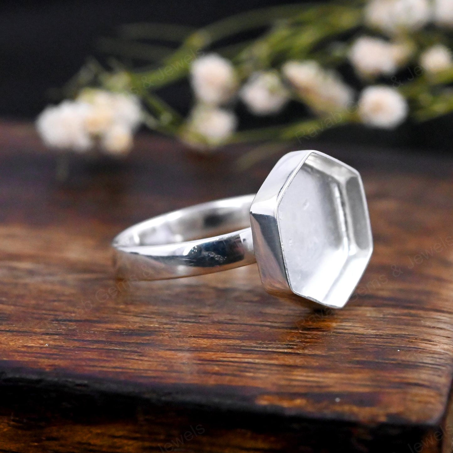 Solid 925 Sterling Silver Hexagon Shape 10mm Bezel Setting Semi-Mount Blank Setting Ring Good For Resin & Ashes Work DIY Jewelry