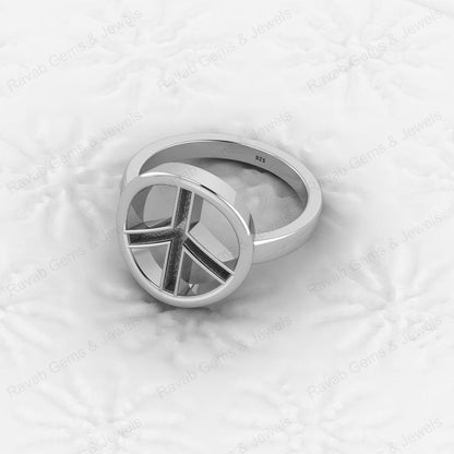Genuine 925 Silver Peace Symbol Semi Mount Blank Setting Ring for DIY Zodiac Jewelry Resin Ashes Work Keepsake Suppliers