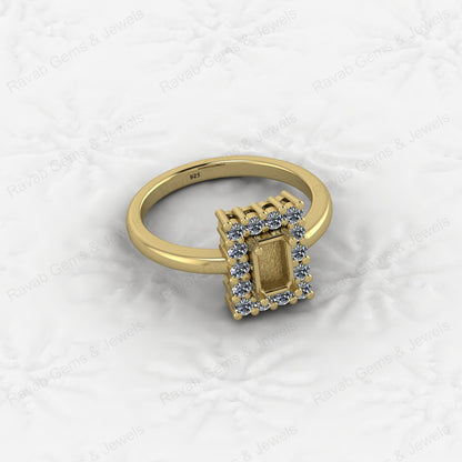 High Quality Genuine 925 Silver 3x5mm Octagon CZ 1.8mm Semi Mount Blank Setting Ring Breastmilk Jewelry Findings Components