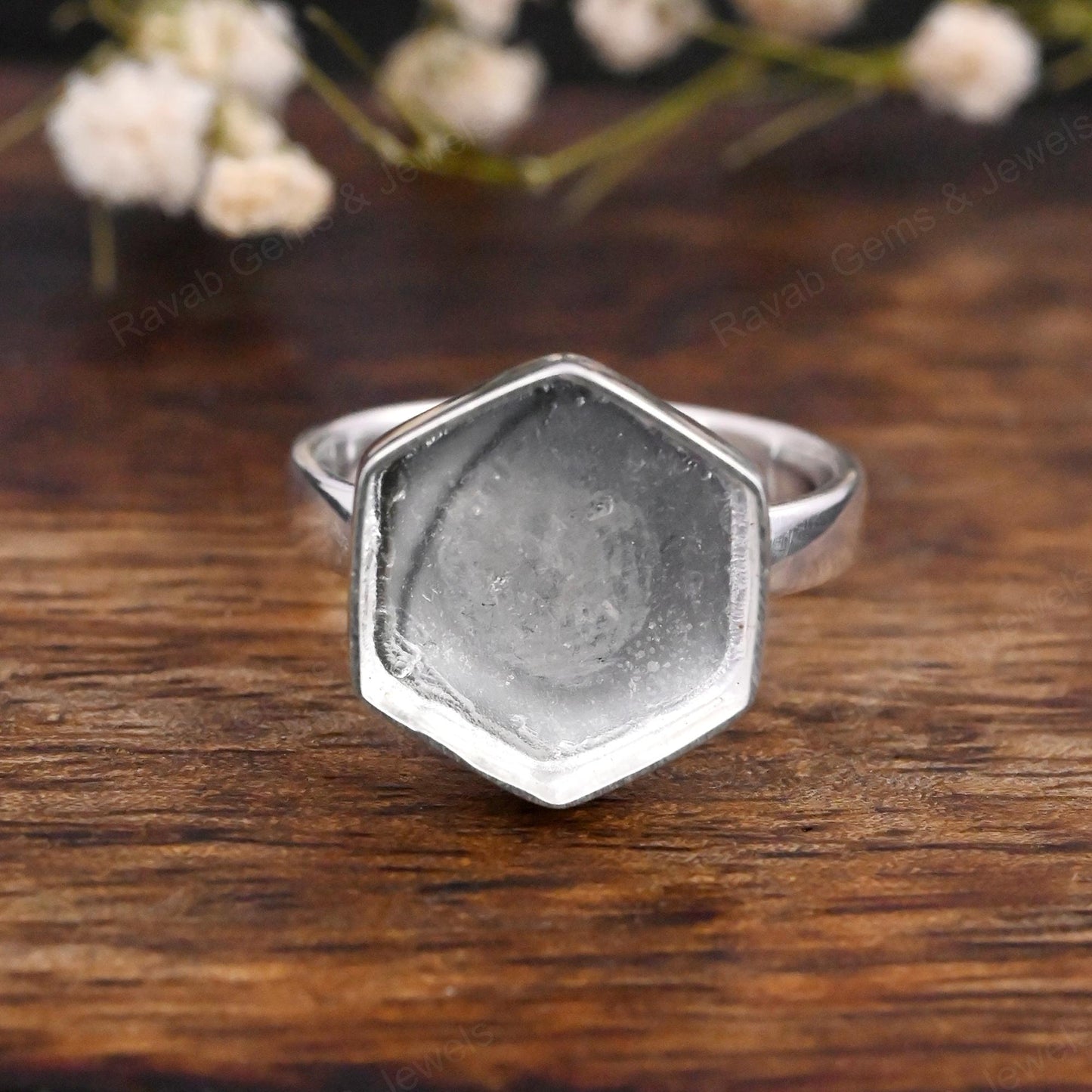Solid 925 Sterling Silver Hexagon Shape 10mm Bezel Setting Semi-Mount Blank Setting Ring Good For Resin & Ashes Work DIY Jewelry