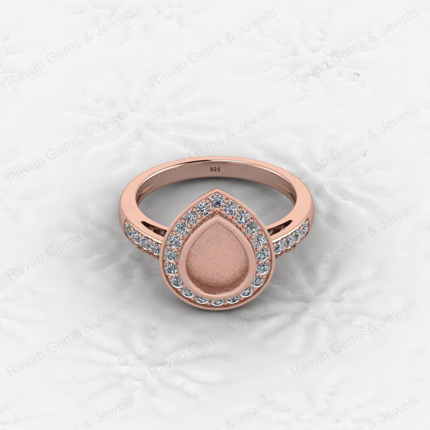 New Arrival 925 Sterling Silver 7x9mm Pear Shape CZ Semi Mount Blank Setting Wedding Ring for Breastmilk Keepsake Women Jewelry