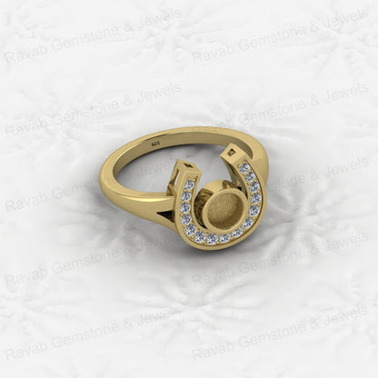 925 Sterling Silver 5mm CZ Semi Mount Horseshoe Ring Blank Setting DIY Resin Ashes Gemstone Keepsake Jewelry Findings