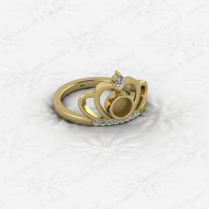 High Quality 925 Silver Princess Crown 6mm Round CZ Semi Mount Blank Bezel Breastmilk Keepsake Resin Ashes Ring Setting Jewelry