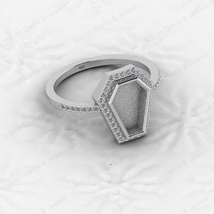 Custom Design 925 Sterling Silver Coffin Shape CZ Semi Mount Blank Setting Ring for Gemstone Findings Without Stone Jewelry