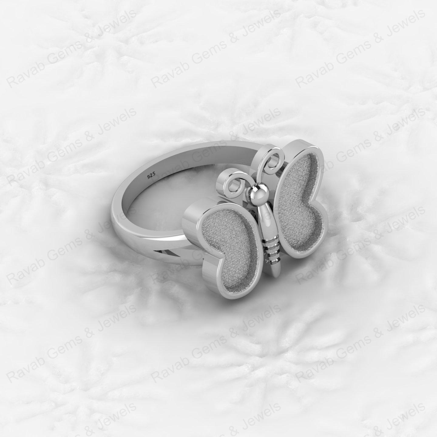 925 Sterling Silver Semi Mount Butterfly Ring Empty Blank for DIY Inlay With Mountain Base Without Stone Keepsake Jewelry