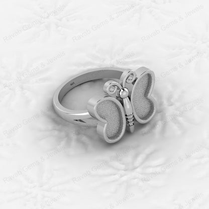 925 Sterling Silver Semi Mount Butterfly Ring Empty Blank for DIY Inlay With Mountain Base Without Stone Keepsake Jewelry