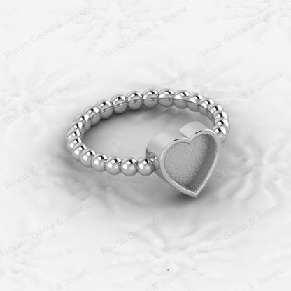 Top Quality 925 Sterling Silver 8mm Heart Semi Mount Beaded Band Ring Good for Resin & Ashes Work Keepsake Breastmilk Jewelry