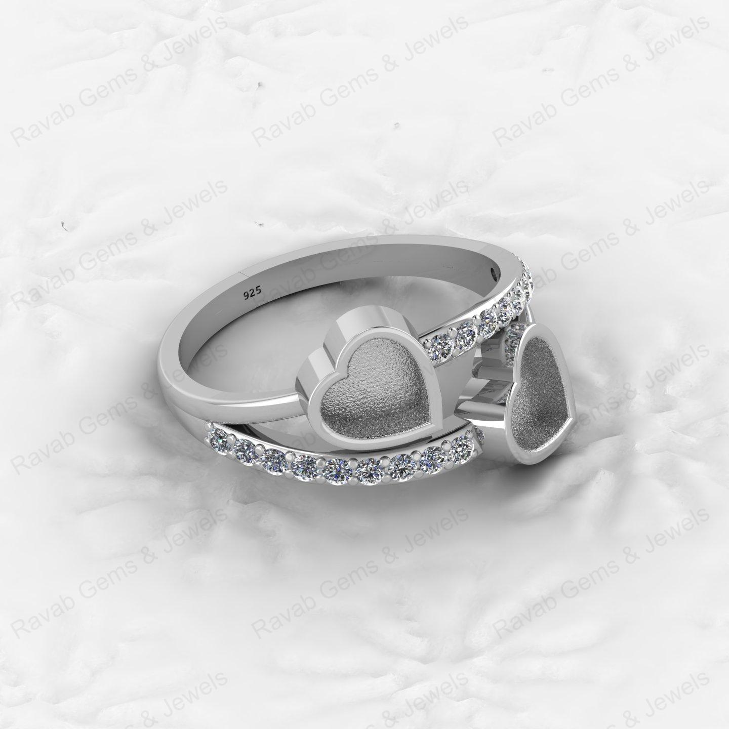 925 Silver Sterling Double 6x6mm Heart CZ Semi Mount Blank Setting Ring for DIY Jewelry Good Resin Ashes Work Keepsake