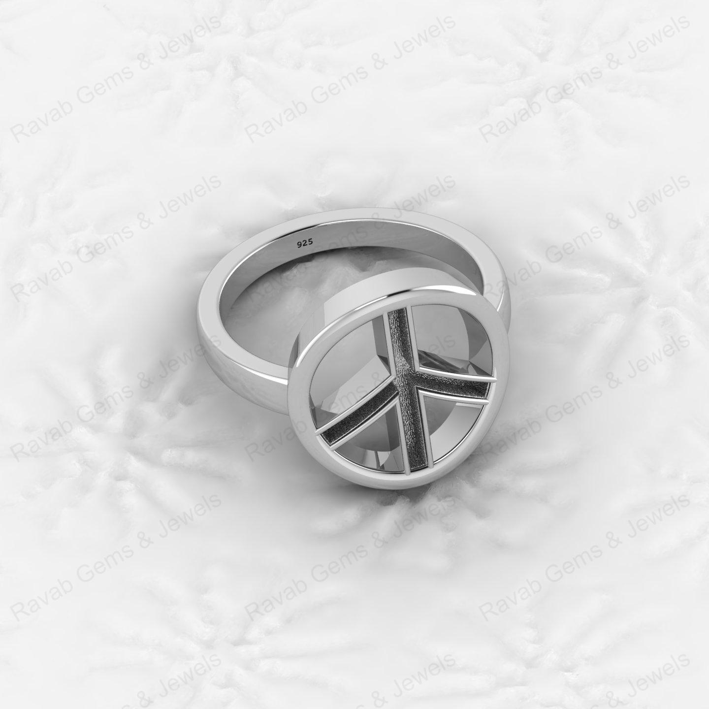 Genuine 925 Silver Peace Symbol Semi Mount Blank Setting Ring for DIY Zodiac Jewelry Resin Ashes Work Keepsake Suppliers