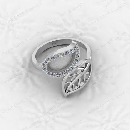 Genuine 925 Silver Nature Inspired Leaf With CZ Semi Mount Blank Setting Ring Good for Resin & Ashes Work Keepsake DIY Jewelry