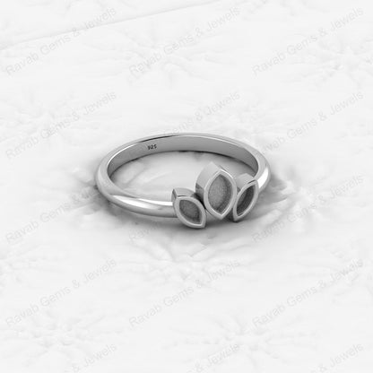 Genuine 925 Silver 2x4mm to 3x5mm Triple Marquise Semi Mount Blank Setting Ring Good for Resin & Ashes Work Keepsake DIY Jewelry