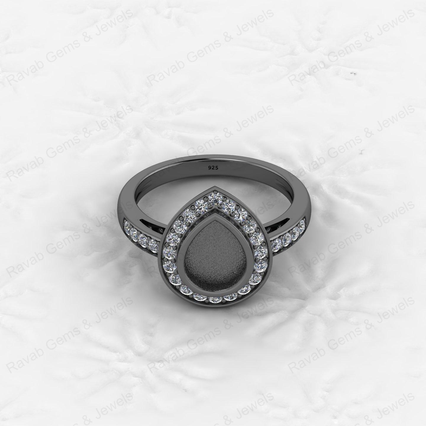 New Arrival 925 Sterling Silver 7x9mm Pear Shape CZ Semi Mount Blank Setting Wedding Ring for Breastmilk Keepsake Women Jewelry