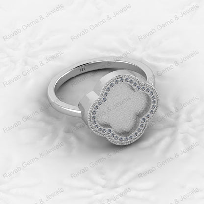 Fine Quality 925 Silver Clover Design Semi Mount Blank Setting Ring for Gemstone Ashes & Resin Findings & Wedding Wear Jewelry