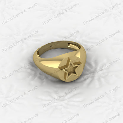 Genuine 925 Sterling Silver Star of David Semi Mount Signet Ring DIY Bezel Setting for Ashes Resin Breastmilk Keepsake Jewelry