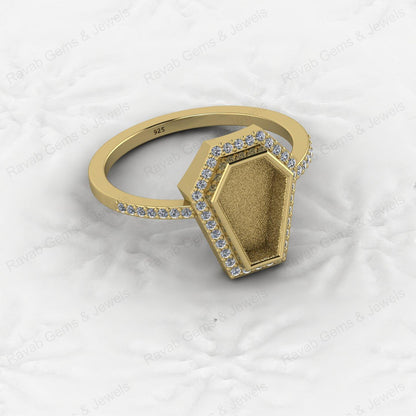 Custom Design 925 Sterling Silver Coffin Shape CZ Semi Mount Blank Setting Ring for Gemstone Findings Without Stone Jewelry