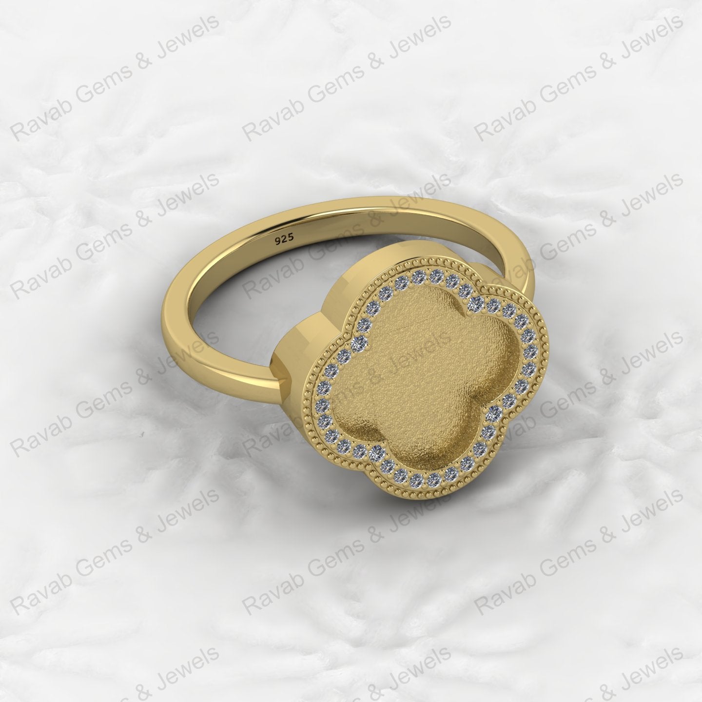 Fine Quality 925 Silver Clover Design Semi Mount Blank Setting Ring for Gemstone Ashes & Resin Findings & Wedding Wear Jewelry