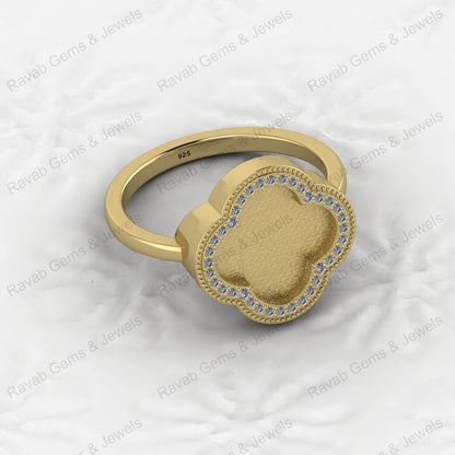 Fine Quality 925 Silver Clover Design Semi Mount Blank Setting Ring for Gemstone Ashes & Resin Findings & Wedding Wear Jewelry