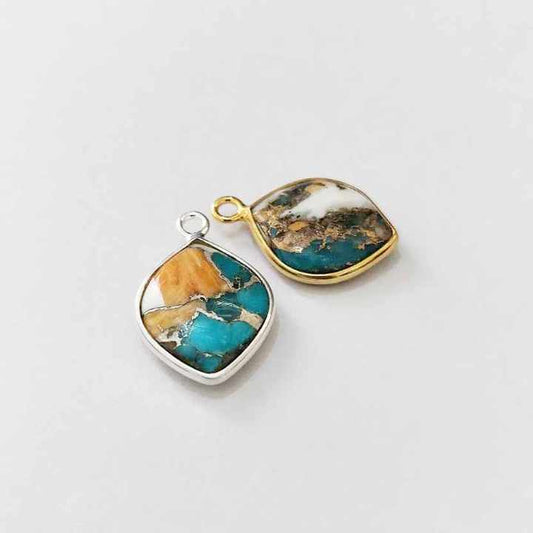 Superb Mohave Spiny Oyster Copper Turquoise 12x16mm Bezel Setting Marquise Cabochon Solid 925 Sterling Silver Charm Pendant